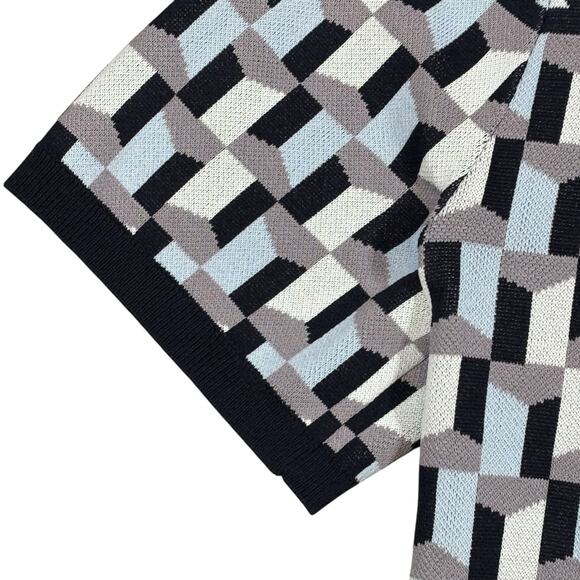 REISS GEOMETRIC PATTERN ZIP UP KNIT POLO SIZE LARGE - Picture 2 of 6